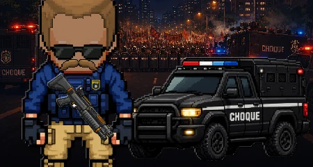 Personagem original do 4P com uniforme, acessórios e viatura